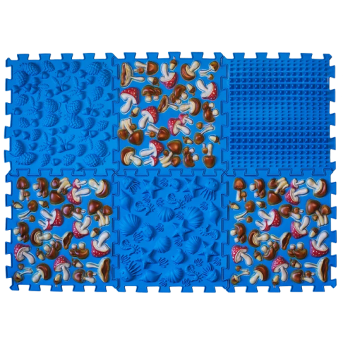 Masážna ortopedická podložka Puzzle "Mix" 6 prvkov Modrá houba